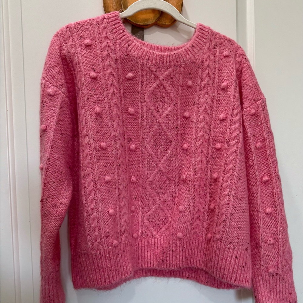 Light pink cable knit pullover sweater